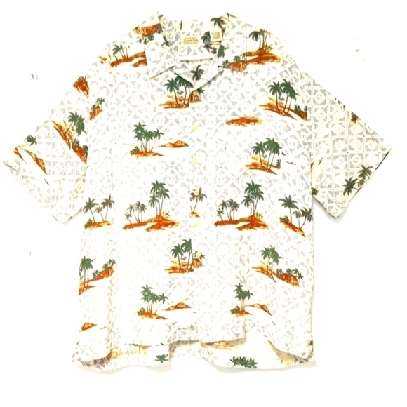 St John's Bay Hawaiian shirt silk Blend beach motif cream background Size: 2XLT - Picture 1 of 9